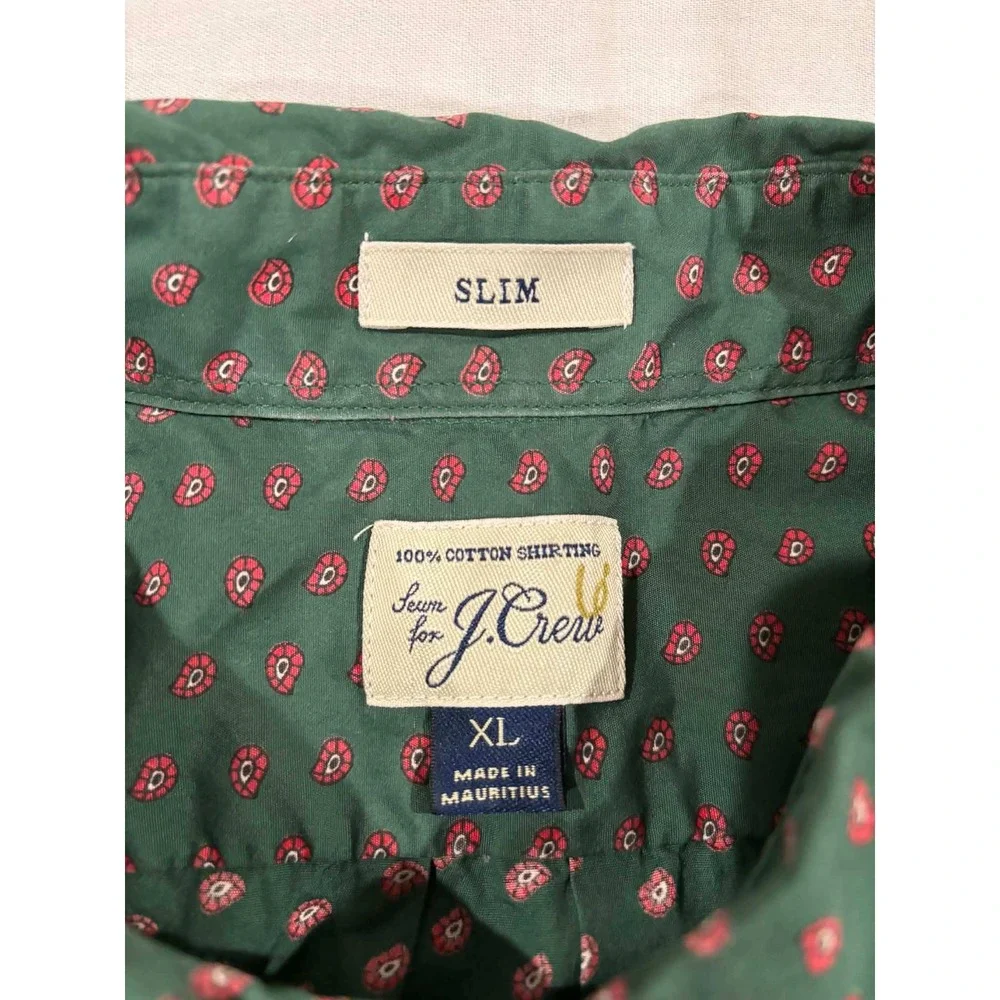 J Crew Slim Fit‎ Green Red Paisley Print Button Down Shirt Men's XL